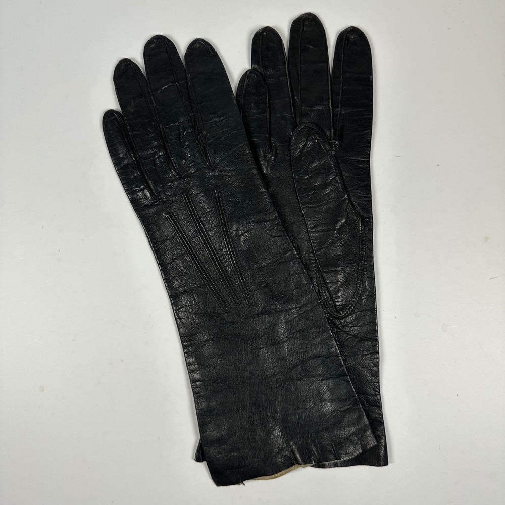Vintage Black Leather Gloves Aris Kasanova Elegant‎ Formal Party USA Size 6 1/2 - Picture 6 of 7